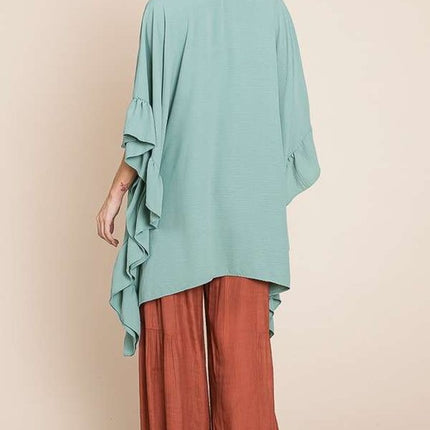 Versatile Kimono Fashion Top with Ruffled Sleeves