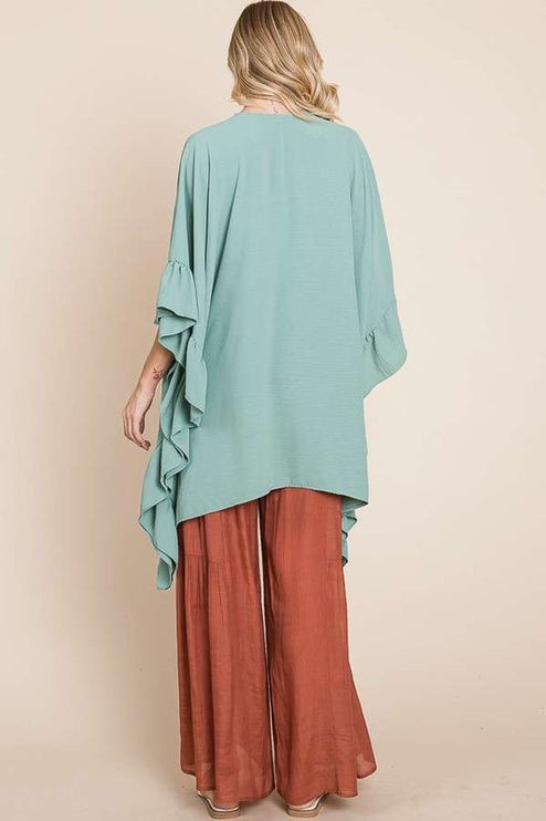 Versatile Kimono Fashion Top with Ruffled Sleeves