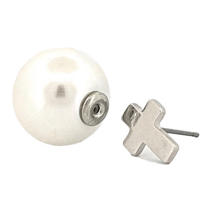 Classic Cross Charm Pearl Double-Sided Design Fashion Stud Earrings