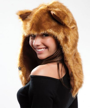 Faux Fur Plush 3D Half Animal Hood Hat Ear Flaps - Accessoriesforever