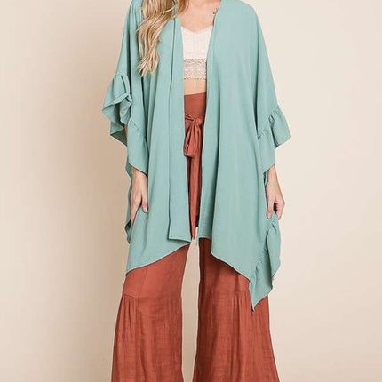 Versatile Kimono Fashion Top with Ruffled Sleeves