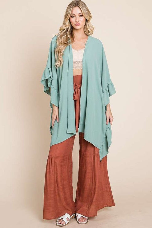 Versatile Kimono Fashion Top with Ruffled Sleeves