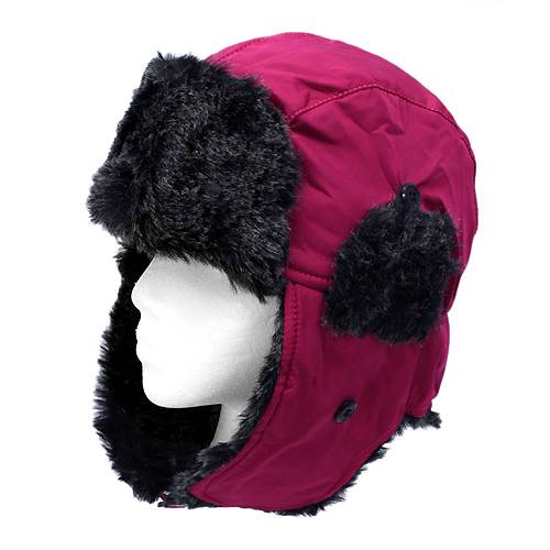 Black Faux Fur Trooper Aviator Trapper Cold Weather Winter Ski Cap Hat