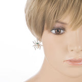 Halloween Costume Jewelry Spider Crystal Pearl Dangle Charm Earring Silver White