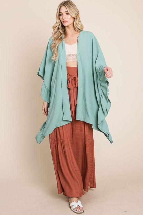Versatile Kimono Fashion Top with Ruffled Sleeves