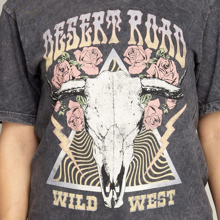 Desert Road Wild West Rose Graphic Tee T-Shirt - Accessoriesforever