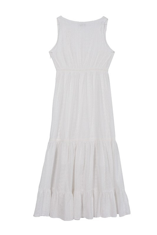 Beautiful Embroidered Ruffled Tiered V-Neck Fashion Dress