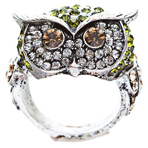 Owl Animal 3D Crystal Rhinestone Stretch Ring - Accessoriesforever