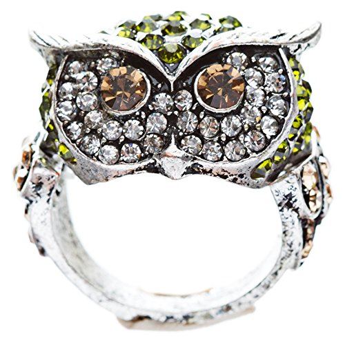 Owl Animal 3D Crystal Rhinestone Stretch Ring