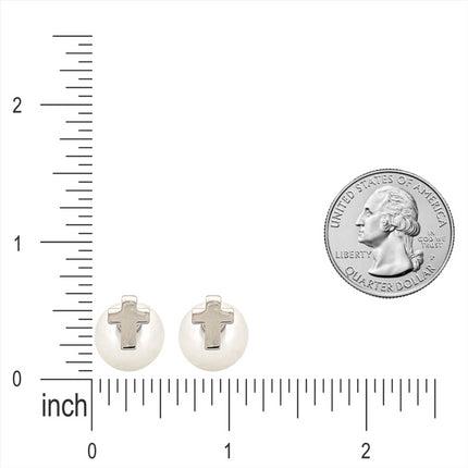 Classic Cross Charm Pearl Double-Sided Design Fashion Stud Earrings