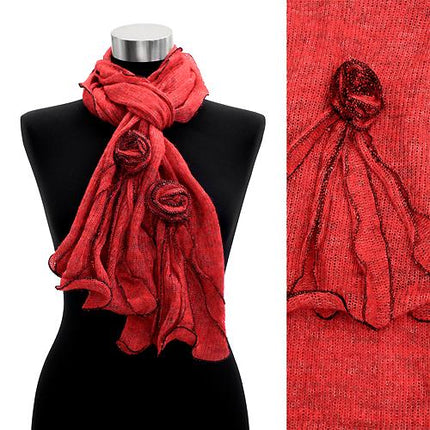 Women Winter Cold Corsage Decorated Ruffle Edged Scarf