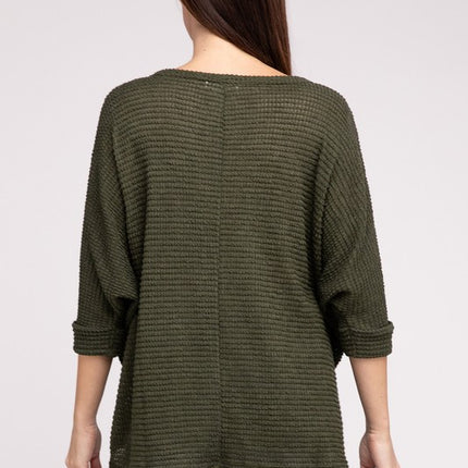 Chic Elegant Trendy 3/4 Sleeve V-Neck Hi-Low Hem Jacquard Sweater - Accessoriesforever