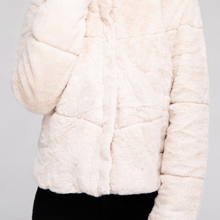 Fluffy Zip-Up Sweater Jacket with Collar and Pockets