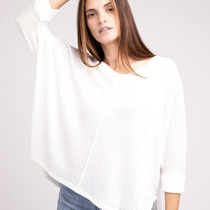 Chic Elegant Trendy 3/4 Sleeve V-Neck Hi-Low Hem Jacquard Sweater - Accessoriesforever