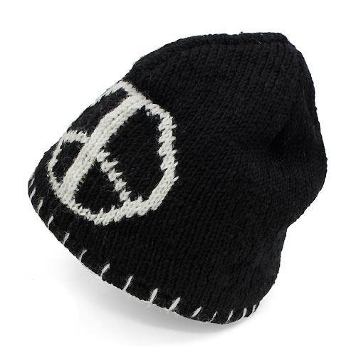 Peace Nepal Wool Cold Weather Winter Ski Knit Hat Black - Accessoriesforever