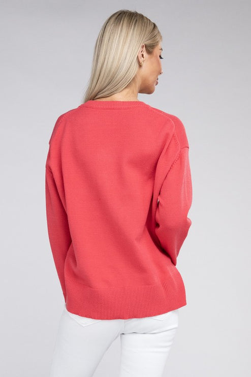 Simple Classic Casual Solid V-neck Long Sleeve Fashion Top Sweater