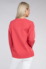 Simple Classic Casual Solid V-neck Long Sleeve Fashion Top Sweater