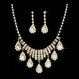 Bridal Wedding Jewelry Set Crystal Rhinestone Dangle Teardrop Necklace Gold J261