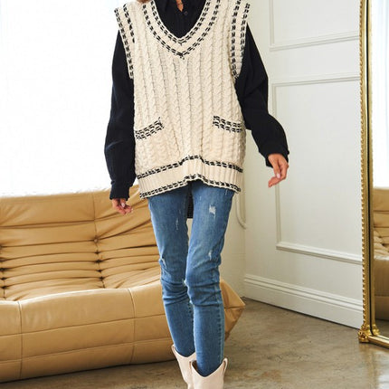 Fashion V-Neck Sleeveless Pocket Detail Design Knit Sweater Vest - Accessoriesforever