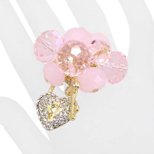 Crystal Cluster Pave Heart Key Stretch Ring