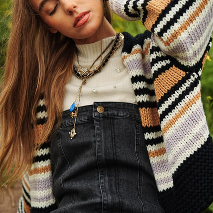 Cozy Stylish Stripe Design Open Knit Fashion Top Sweater Cardigan - Accessoriesforever