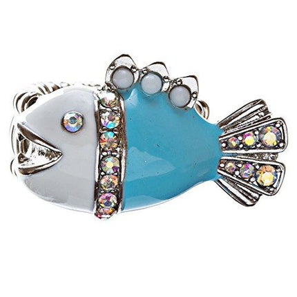 Ocean Theme Crystal Rhinestone Fancy Fishlike Design Stretch Ring - Accessoriesforever