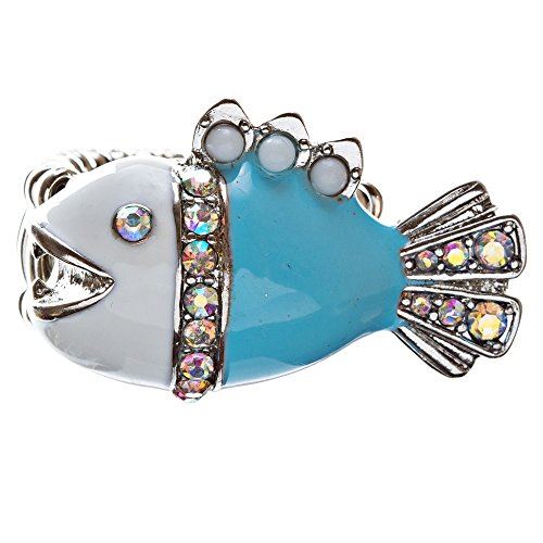 Ocean Theme Crystal Rhinestone Fancy Fishlike Design Stretch Ring