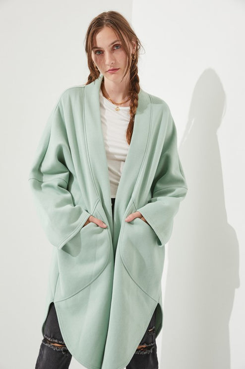 Oversized Brushed Knit Sweater Cardigan with Front Pocket