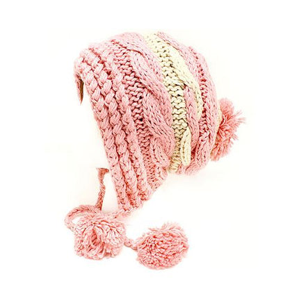 Cute Fashion Long Pompom Hand Knit Cold Weather Winter Ski Trooper Trapper Hat - Accessoriesforever