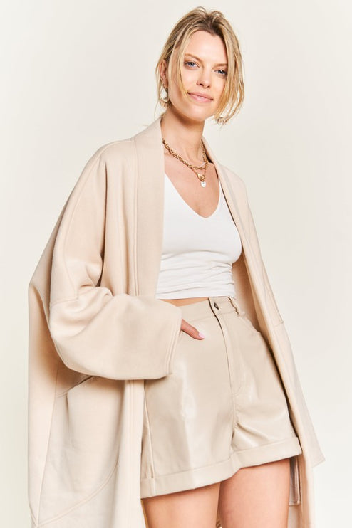 Oversized Brushed Knit Sweater Cardigan with Front Pocket