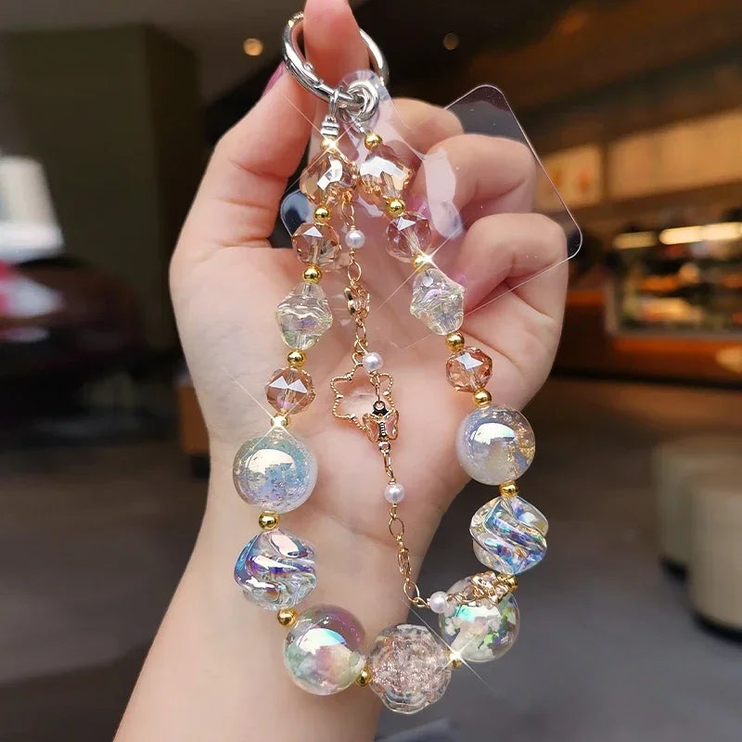 Beautiful Sparkling Dreamy Starry Crystal Beaded Phone Keychain Wrist Hand Strap