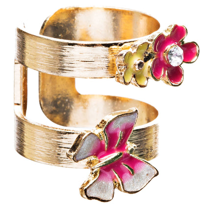 Adorable Butterfly Floral Decorated Crystal Fashion Open Ring - Accessoriesforever
