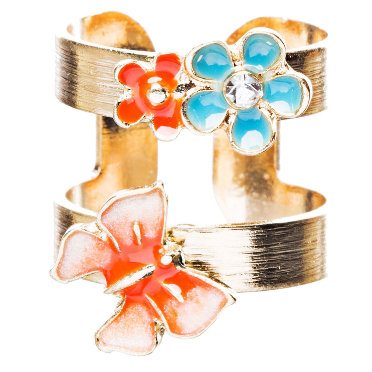 Adorable Butterfly Floral Decorated Crystal Fashion Open Ring