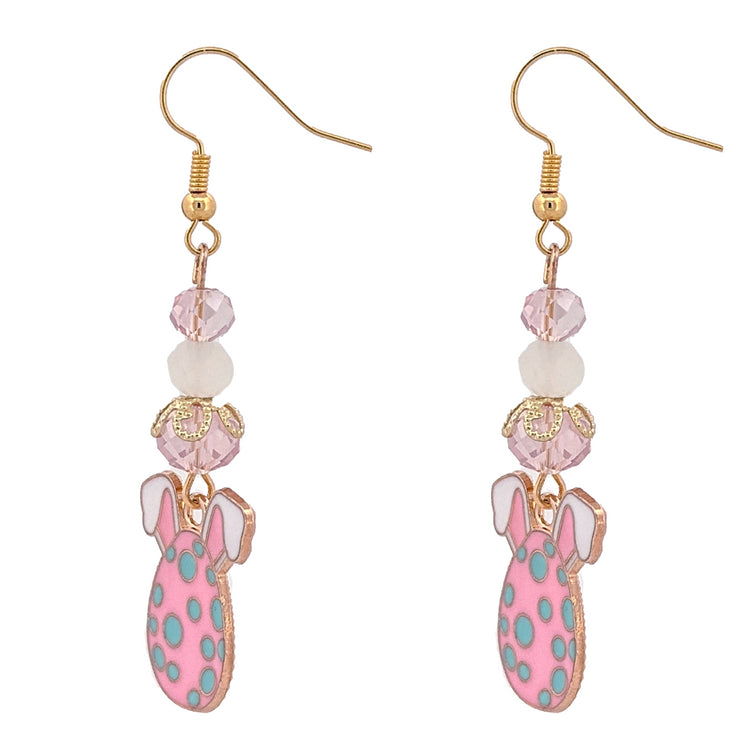 Easter Egg Bunny Enameled Charm Fashion Dangle Earrings Pink Blue