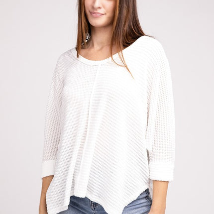 Chic Elegant Trendy 3/4 Sleeve V-Neck Hi-Low Hem Jacquard Sweater - Accessoriesforever