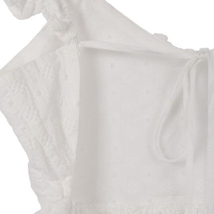 Cute Stylish Open Back Tie Ruffled Trim Flare Fashion Top White