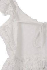 Cute Stylish Open Back Tie Ruffled Trim Flare Fashion Top White