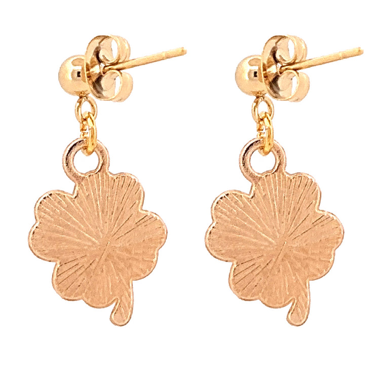 St. Patrick's Lucky Clover Charm 24K Gold Plated Hypoallergenic Stud Post Dangle Earrings