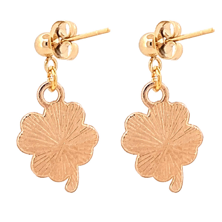 St. Patrick's Lucky Clover Charm 24K Gold Plated Hypoallergenic Stud Post Dangle Earrings - Accessoriesforever