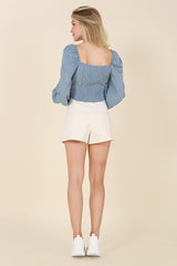 Beautiful Stylish Polka Dot Puff Sleeve Fashion Crop Top