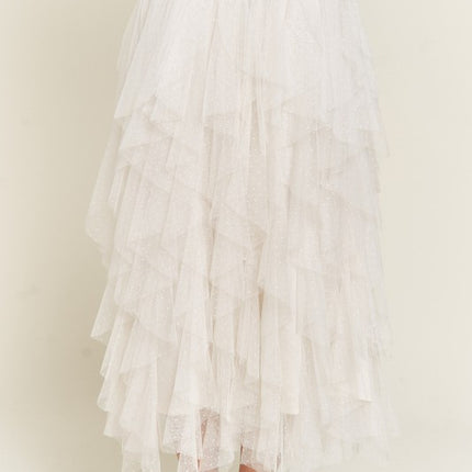 Elegant Layered Polka Dot Mesh A-Line Elastic Waist Midi Skirt