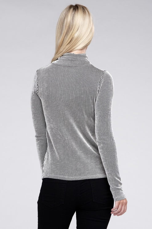 Sophisticated Comfort Everyday Ribbed Turtle Neck Long Sleeve Top