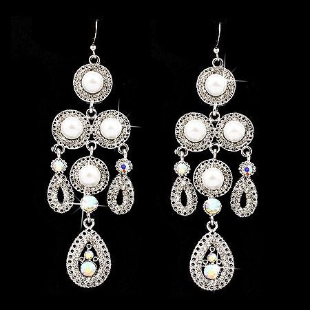 Bridal Wedding Jewelry Crystal Rhinestone Pearl Vintage Dangles Earrings Silver - Accessoriesforever