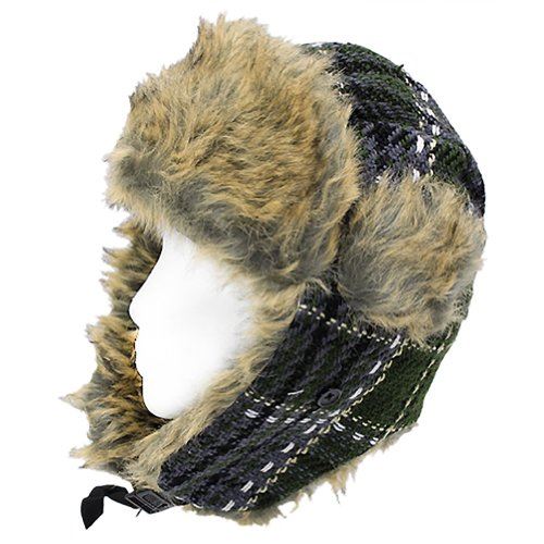 Plaid Design Faux Fur Trooper Aviator Trapper Cold Weather Winter Ski Cap Hat