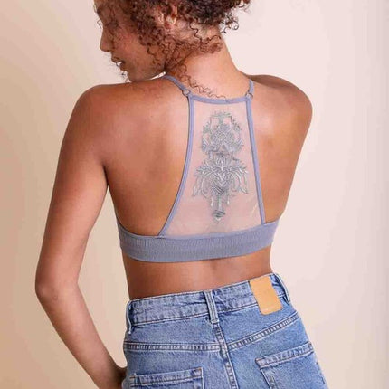 Stylish Tattoo Mesh Design Top Racerback Bralette