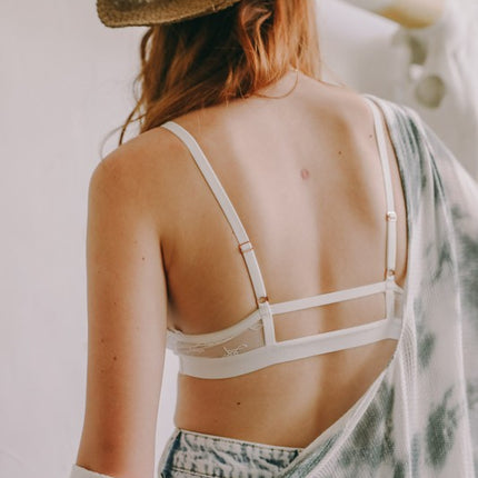Beautiful Bold Center Cross Strap Sheer Mesh Lace Bralette