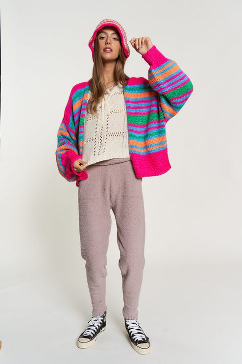 Cozy Stylish Stripe Design Open Knit Fashion Top Sweater Cardigan - Accessoriesforever