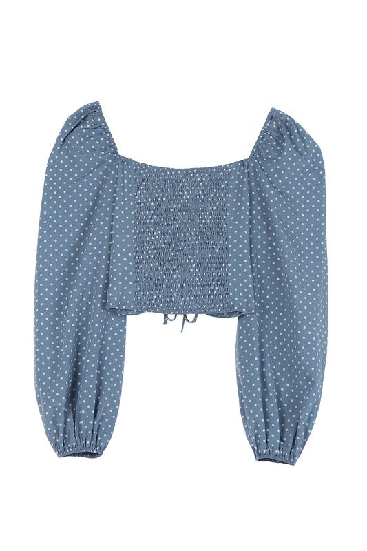 Beautiful Stylish Polka Dot Puff Sleeve Fashion Crop Top