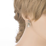 Halloween Costume Jewelry Spider Crystal Pearl Dangle Charm Earring Silver White