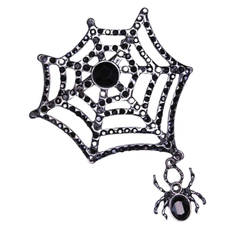 Halloween Costume Jewelry Spider Web Rhinestone Brooch Pin BH238 Black - Accessoriesforever